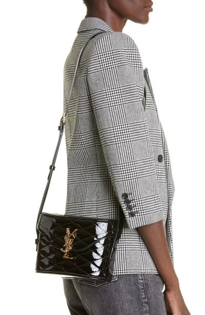 Saint Laurent Logo Quilted Patent Leather Camera Crossbody Bag In Nero Patent