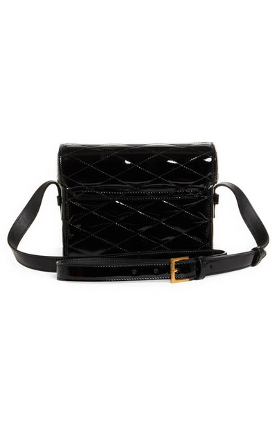 Saint Laurent Logo Quilted Patent Leather Camera Crossbody Bag In Nero Patent
