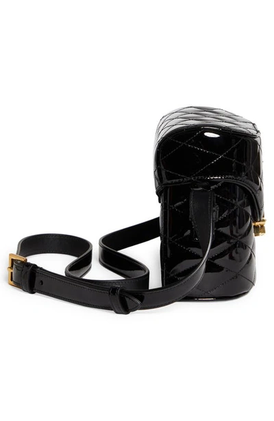 Saint Laurent Logo Quilted Patent Leather Camera Crossbody Bag In Nero Patent