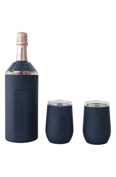 Shop Vinglace Wine Bottle Chiller & Tumbler Gift Set In Navy