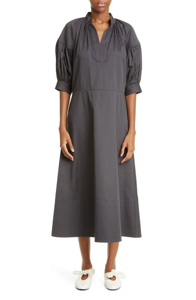 Shop Co Shirred Tton Poplin Midi Dress In 055 Slate