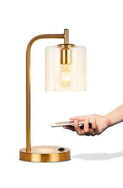 Shop Brightech Elizabeth Usb Table Lamp With Wireless Charging Pad In Brass
