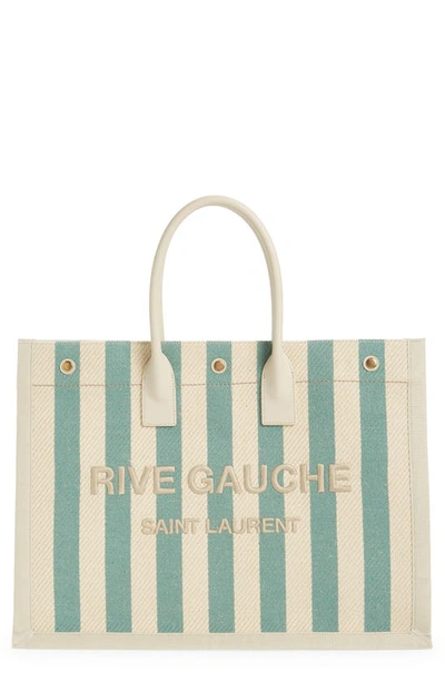 Saint Laurent Rive Gauche Striped Canvas Tote Bag