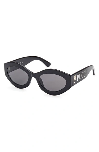 Shop Emilio Pucci 54mm Geometric Sunglasses In Shiny Black / Smoke