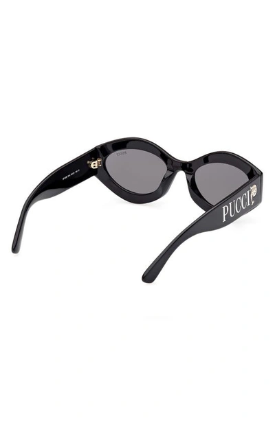 Shop Emilio Pucci 54mm Geometric Sunglasses In Shiny Black / Smoke