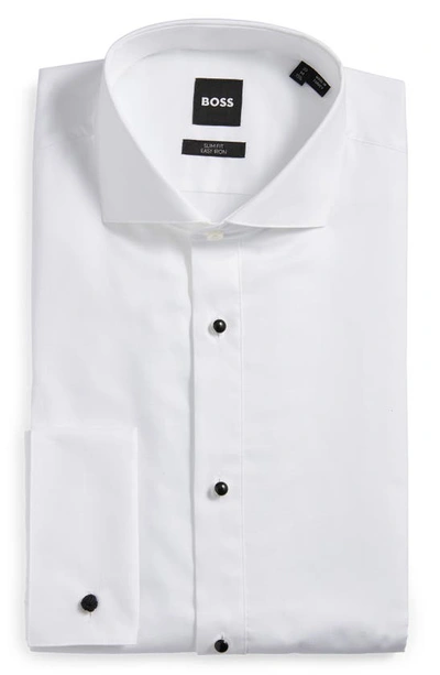 Hugo Boss Hank Slim Fit Easy Iron Bibbed Tuxedo Shirt In White