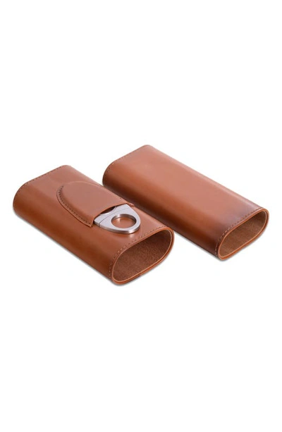 Shop Bey-berk Richie Cigar Case & Cutter Set In Brown