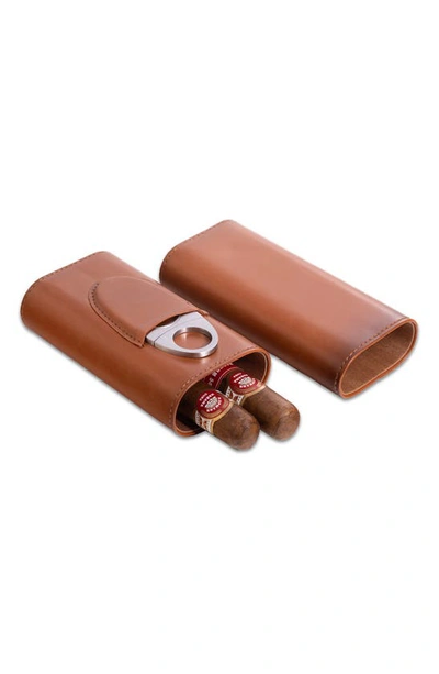 Shop Bey-berk Richie Cigar Case & Cutter Set In Brown