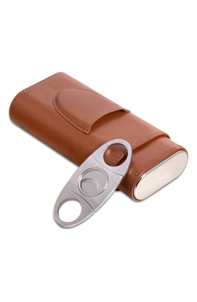 Shop Bey-berk Richie Cigar Case & Cutter Set In Brown