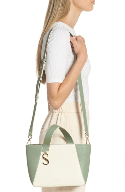 Shop Strathberry Mini S Cabas Colorblock Leather Tote In Sage/ Vanilla