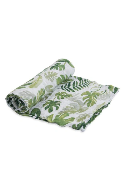 Little Unicorn Cotton Muslin Swaddle Blanket In Tropical Leaf