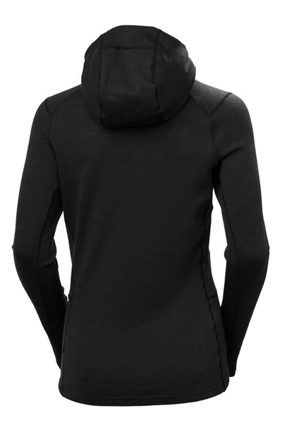 Shop Helly Hansen Midweight Merino Wool Blend Hoodie In Black