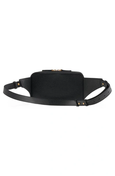 Thom Browne Tricolour-tab Grained-leather Belt Bag In Black