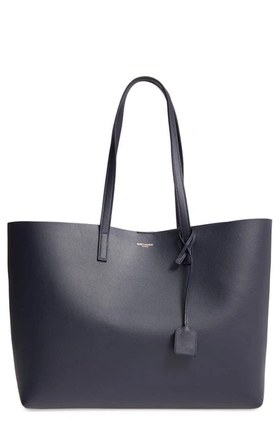 Saint Laurent Large East-west Leather Shopper Bag In Navy