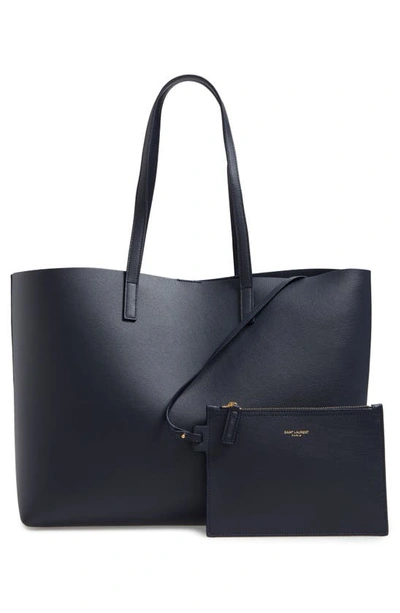Saint Laurent Large East-west Leather Shopper Bag In Navy