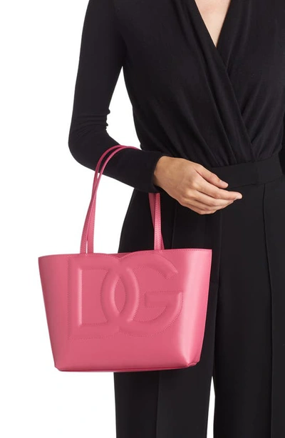 Dolce & Gabbana Small Dg Embossed Tote Bag In Calf Leather In Light Lilac
