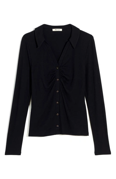Shop Madewell Ruched Polo Cardigan In True Black
