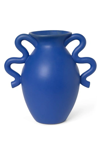 Shop Ferm Living Verso Handled Vase In Bright Blue