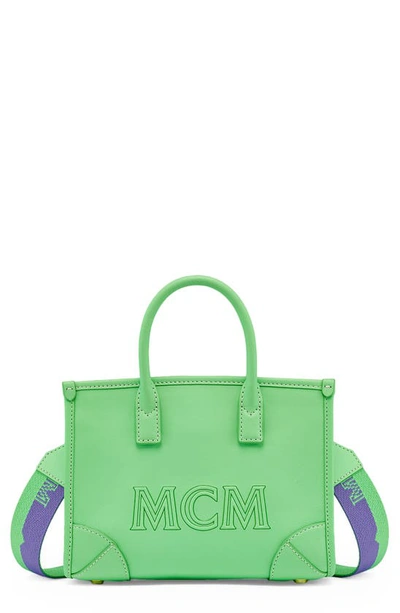 Shop Mcm Mini Leather Tote In Summer Green