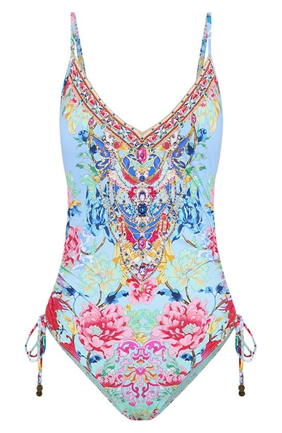 Shop Camilla Floral Print Ruched Side One-piece Swimsuit In Go Stag