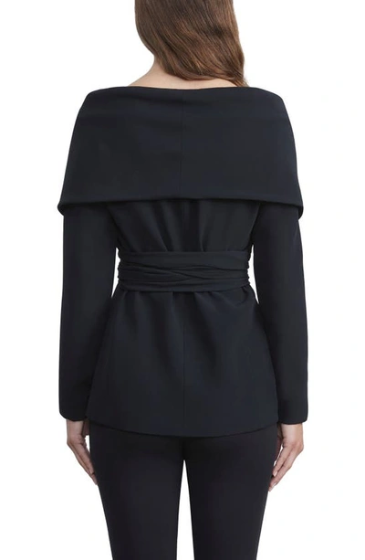 Lafayette 148 Portrait Collar Crepe Wrap Jacket In Black