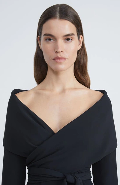 Lafayette 148 Portrait Collar Crepe Wrap Jacket In Black