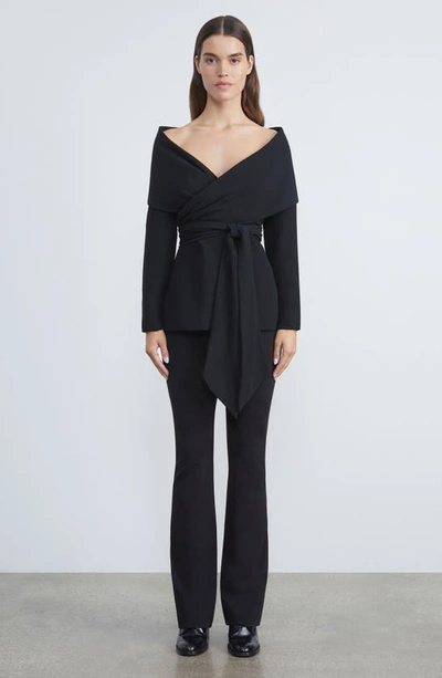 Lafayette 148 Portrait Collar Crepe Wrap Jacket In Black