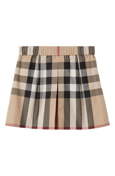 Shop Burberry Kids' Anjelica Check Pleated Cotton Skirt In Archive Beige Ip Chk