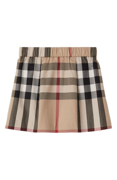Shop Burberry Kids' Anjelica Check Pleated Cotton Skirt In Archive Beige Ip Chk