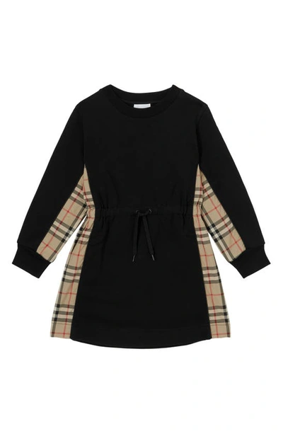 Shop Burberry Kids' Nolen Check Long Sleeve French Terry Sweatshirt Dress In Black