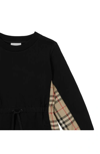 Shop Burberry Kids' Nolen Check Long Sleeve French Terry Sweatshirt Dress In Black