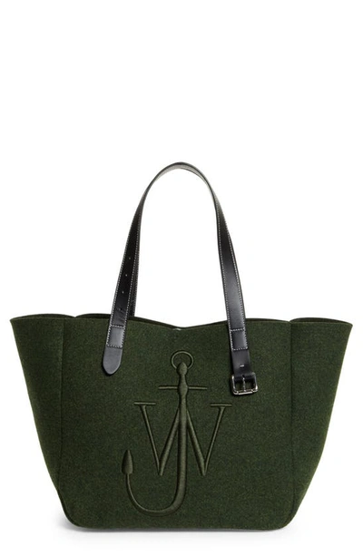 Shop Jw Anderson Belt Logo Embroidered Recycled Polyester Tote In Dark Olive