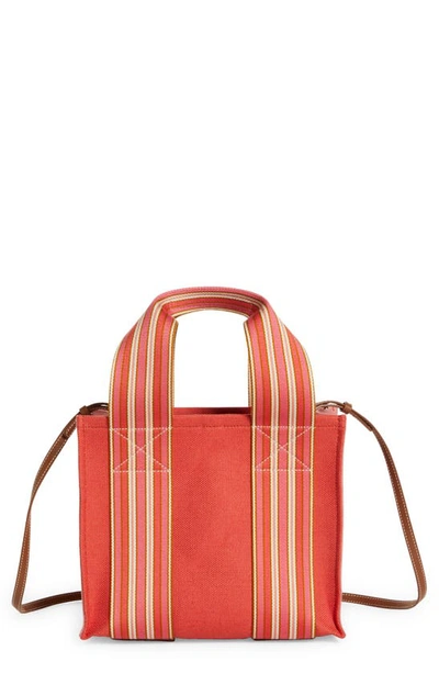 Shop Loro Piana The Suitcase Mini Stripe Linen & Cotton Tote In Red Fish/ Strawberry/ Brown
