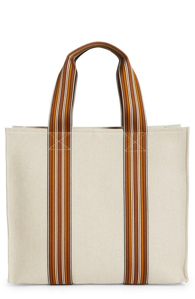 Shop Loro Piana The Suitcase Stripe Linen & Cotton Tote In Natural/ Saddle Brown