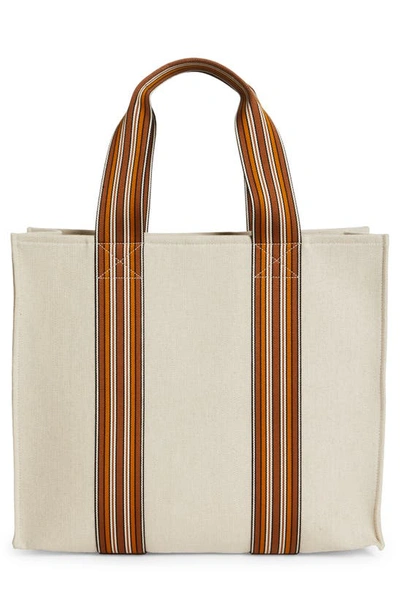 Shop Loro Piana The Suitcase Stripe Linen & Cotton Tote In Natural/ Saddle Brown