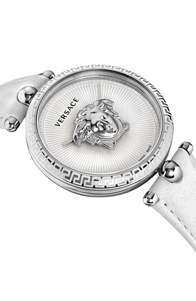 Shop Versace Palazzo Empire Leather Strap Watch, 39mm In Stainless Steel
