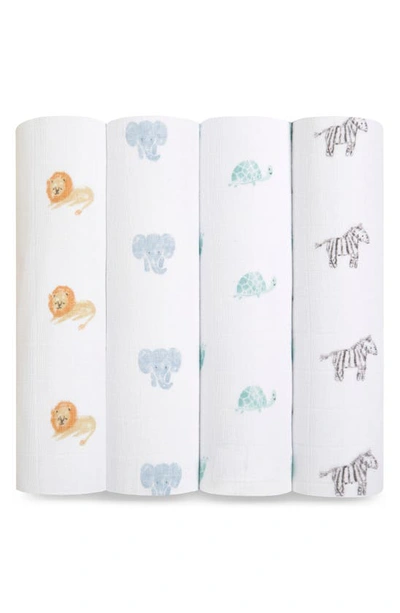 Shop Aden + Anais Assorted 4-pack Organic Cotton Muslin Swaddling Cloths In Animal Kingdom