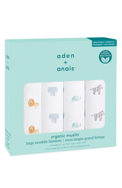 Shop Aden + Anais Assorted 4-pack Organic Cotton Muslin Swaddling Cloths In Animal Kingdom