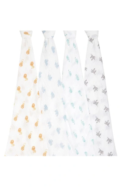Aden + Anais Assorted 4-pack Organic Cotton Muslin Swaddling Cloths In Animal Kingdom