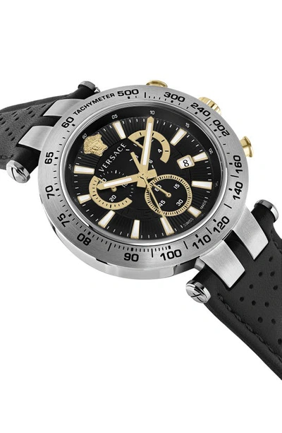 Shop Versace Bold Chronograph Leather Strap Watch, 46mm In Stainless Steel