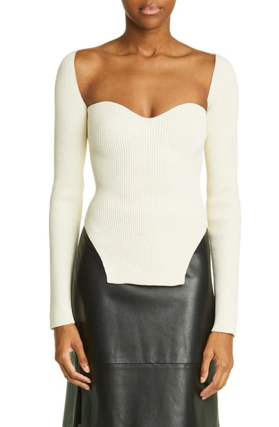 Shop Khaite Maddy Ribbed Bustier Sweater In Cream