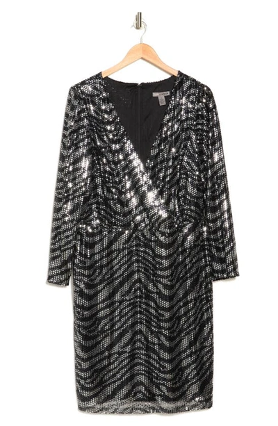 Love By Design Saturday Night Sequin Mini Dress In Black/ Silver Zebra