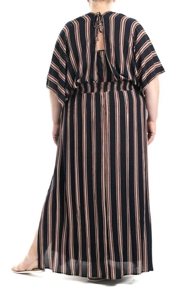 Shop Nina Leonard Stripe Dolman Sleeve Maxi Dress In Navy/ Cognac