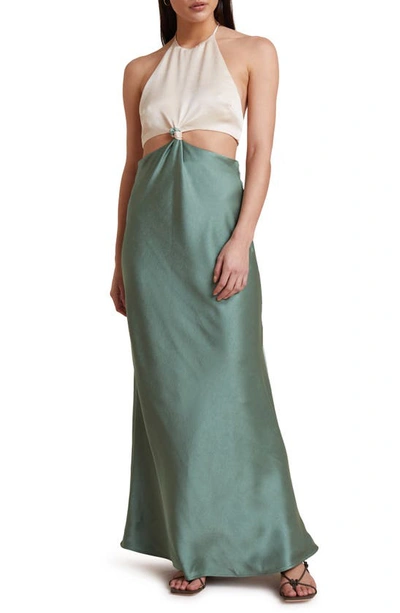 Shop Bec & Bridge Carrie Cutout Halter Maxi Dress In Multi Green