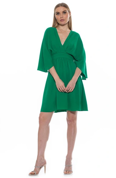 Shop Alexia Admor Isla Draped Dolman Sleeve Fit & Flare Dress In Green