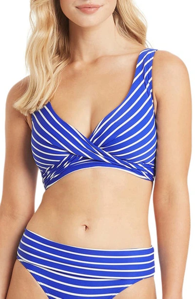 Shop Sea Level Multifit Cross Front Bikini Top In Cobalt