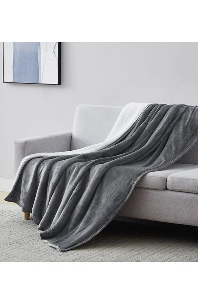 Southshore Fine Linens Microfleece Oversized Reversible Faux Shearling Throw Blanket In Slate