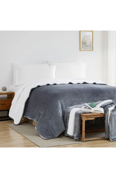 Southshore Fine Linens Microfleece Oversized Reversible Faux Shearling Throw Blanket In Slate