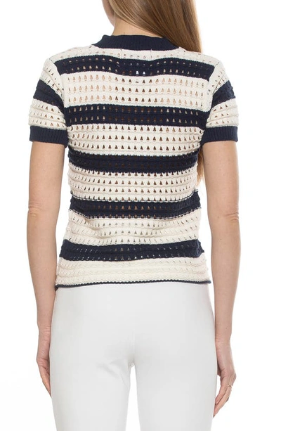 Shop Alexia Admor Chloe Stripe Short Sleeve Open Knit Top In Navy/ Ivory