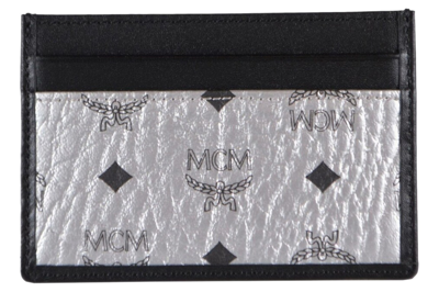 Pre-owned Mcm Visetos Mini Card Case Wallet Silver